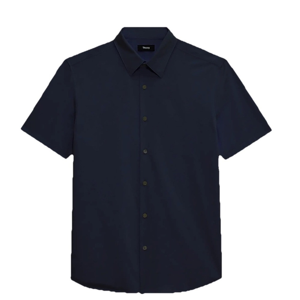 Theory‎ Mens Navy Blue Short Sleeve Button Up Dress Shirt Size Medium